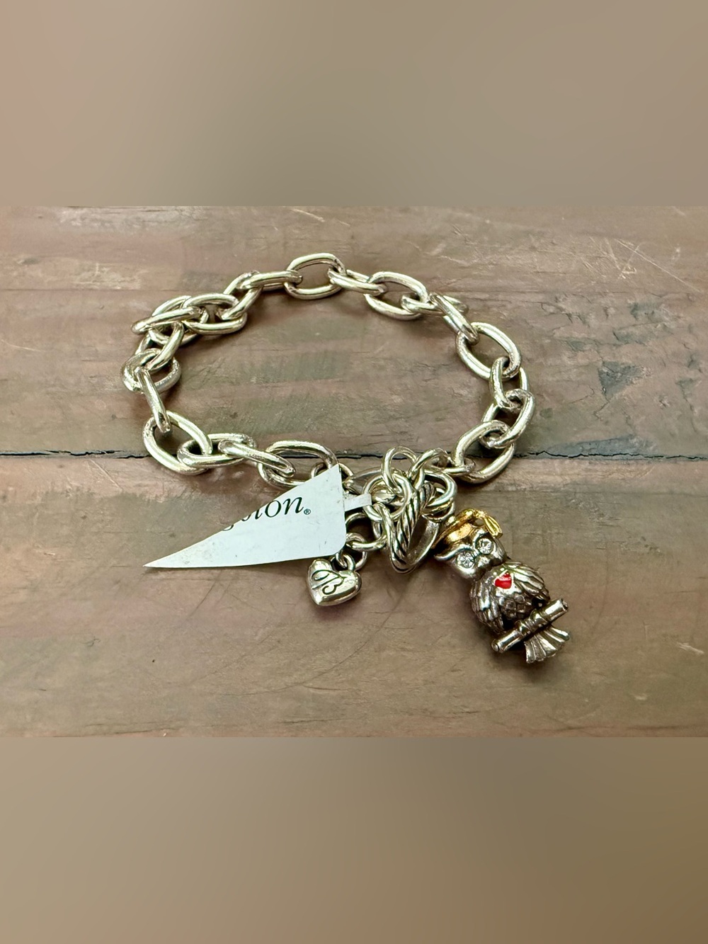 NWT Brighton Oval Link Starter Charm Bracelet with Graduation Owl Charm